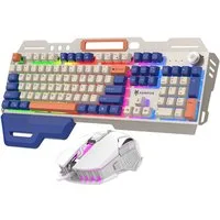 KINSI kabelgebundene Gaming-Maus-Set,Mechanische Metalltastatur,108 Tasten Tastatur- und Maus-Set