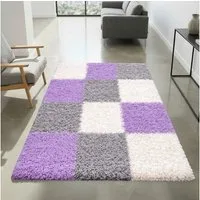 Carpetia Teppich Shaggy Teppich Hochflor mit Karomuster flieder lila, rechteckig, Höhe: 30 mm