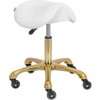 Physa Drehstuhl Sattelhocker Kosmetikhocker ergonomischer Rollhocker verstellbar 150kg, Golden, Weiß