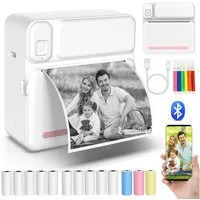 MOPUEA Thermodrucker Kompatibel für iOS Android Etikettendrucker Bluetooth Etikettendrucker, (Bluetooth-Fotodrucker, WLAN (Wi-Fi),Blau Mini-Drucker, mit 6 Farbstift, 5 Druckpapier, 5 selbstklebendes Thermopapier, 3 Farbdruckpapier)