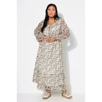 Studio Untold Maxikleid Maxikleid A-Line Leo Minimal V-Ausschnitt Langarm