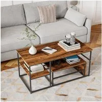 Furnishings Home Couchtisch Rechteck Satztisch Beistelltisch stapelbarer Sofatisch (2-St., Ideal für Wohnzimmer & Büro, Platzsparendes stapelbares Design), Mit Marmormuster Tischplatte, 105 x 52 x 48.5 cm + 60 x 45 x 28 cm