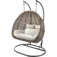 Kobolo Hängesessel BRUNO Polyrattan Gestell und Kissen - zwei Personen (1 Stück, mit Gestell), hochwertiges Polyrattan