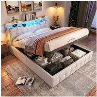 Gdood Polsterbett Stauraumbett Doppelbett LED (1 tlg., Inkl. Bettkasten), Mit LED-Beleuchtung, Ladefunktion, Samt, 160x200 cm
