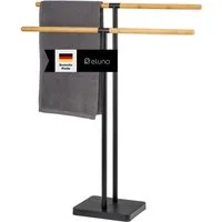 eluno Handtuchstange Stand-Handtuchhalter Handtuchständer freistehend, 2 Stangen Bambus, freistehend