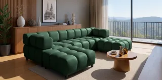 Sofa Designersofa FLOW 3-Sitzer inkl. 2 x Polsterhocker Stoff Bluvel Flaschen...