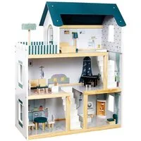 TikTakToo Puppenhaus Großes Puppenhaus XXL Puppenvilla Set aus Holz mit Zubehör für Kinder, (17-tlg), 5 Zimmer