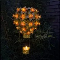 Online-Fuchs LED Gartenleuchte Solar Heißluftballon aus Metall mit Hibiskus Blüten, Gartendeko Lampen, Lichterkette mit 48 LED´s, warmweiß, ca. 60 cm groß mit Aufhängevorrichtung