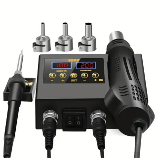 2 in 1 SMD Soldering Station Hot Air Gun 100-700W Dual LCD Display 100°C-480°C Adjustable Temperature Rework Repair Tool