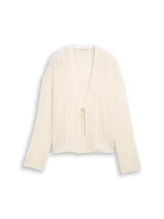 Denim Tom Tailor - Relaxed Fit Cardigan mit Lochmuster gardenia white - Gr. - S