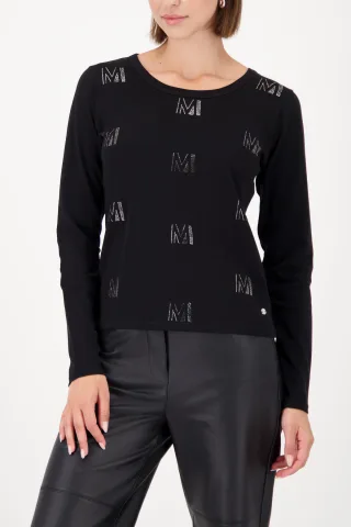 monari - Langarmshirt mit Strasssteinmuster schwarz - Gr. - 36
