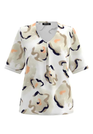 FRANK WALDER - Blusenshirt NOS mit Brushstroke-Design peach/affogato/ecru - Gr. - 40