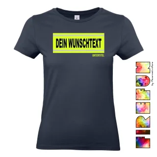 FIREFUN - Damen T-Shirt mit Wunschtext 1 Zeilig Weiß S OHNE Silberstreifen (Reflexoptik) OHNE Untertitel Vorne (Brust)