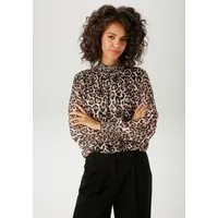 Aniston CASUAL Chiffonbluse im Leo-Druck mit goldfarbenen Glitzerstreifen