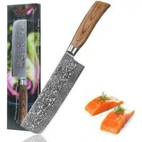 Wakoli Asiamesser EDIB Pro Nakiri Damastmesser Küchenmesser 18cm Klinge Pakkaholzgriff, Aus 67 Lagen Damaststahl, VG-10 Stahlkern