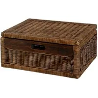 Krines Home Aufbewahrungskorb Flacher Korb mit Deckel Rattan geflochten Regalkorb Aufbewahrungsbox