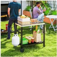 Outsunny Servierwagen mit Arbeitsfläche, Ablagen, Haken, Räder, (BBQ Grilltisch, 1 St., Grillwagen), für Garten, Terrasse, Grill, 102 x 56 x 81cm