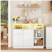 BEWISHOME Sideboard Küchenmöbel, mit Ladestation und LED-Beleuchtung, weiß (1 St), Beleuchtet und mit Steckdosenleiste