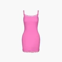 cfab Nachthemd Camisole Dress mit Lace-Rosa Pink-S (1-tlg)