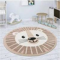 KADIMA DESIGN Kinderteppich waschmaschinenwaschbar Löwe Kinderzimmer Kinderteppich, Rund, Höhe: 4 mm, 100% Polyester, Rücken aus Felt + Dots, Rund, 80Dcm, Beige