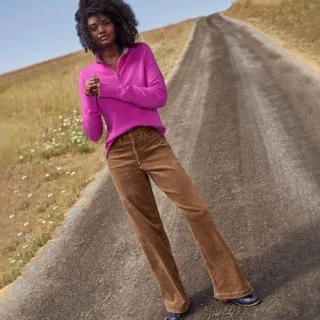 Breitcord-Hose High Waist mit weitem Bein für Damen in Petite-Größe, Damen, size: petite, Braun, Baumwoll-Mischung, by Lands' End