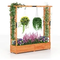 COSTWAY Blumenkasten (1 St), Hochbeet mit Rankgitter, für Kletterpflanzen, 196 x 44 x 182 cm