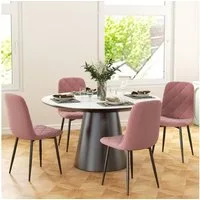 HOMCOM Esszimmerstuhl mit Rückenlehne, Samtoptik, Stahlbeine (4er Set Esszimmerstühle, 1 St), Wohnzimmerstuhl für Esstisch, Rosa