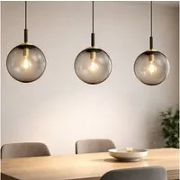 FISCHER & HONSEL Hängeleuchte, Leuchtmittel nicht inklusive, Hängeleuchte Esszimmerlampe Metall Glas rauchfarben 3 Flammig H 140 cm