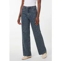 Eight2Nine High-waist-Jeans Damen Wide Leg Jeans mit Strassverzierung Denimhose, silberfarbene Nieten vorne