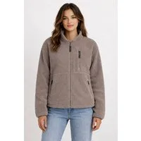 SUBLEVEL Fleecejacke Damen Teddyfleece Kuschelig Übergangsjacke Jacke Outdoor Stehkragen, Kapuze, flauschig, kuschelig, warm, Outdoor