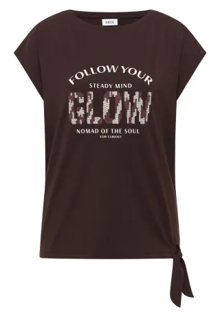 CECIL - Dropped Shoulder Shirt mit Knotendetail brown cacao - Gr. - S