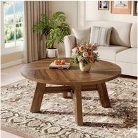 Tribesigns Couchtisch Runder, 100cm Wohnzimmertisch Mit Kreuzstrebe Holztisch für Wohnzimmer