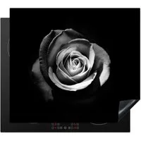 MuchoWow Herd-Abdeckplatte Blumen - Schwarz - Rose - Weiß - Botanisch, Vinyl, (1 tlg), Abdeckplatte für Ceranfeld, Herd Inductionsmatte, 57.6x51.6 cm