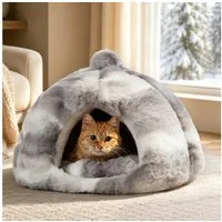 Rywell Tierbett Tierbetten & Katzen Bettchen Weiche für Katzen und kleine Hunde, 200gsm Microfaser-Samt, 50x50x35cm Katzenbett Katzenhöhle mit kissen Anti-Rutsch Waschbar