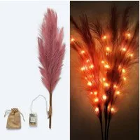 Kunstpflanze künstliches Pampasgras mit LED-Beleuchtung, Timer - 80 bis 115 cm groß - Kunstgräser, Online-Fuchs, Dekoration für Frühling, Sommer, Herbst & Winter