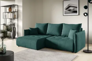 Ecksofa Schlafsofa CANIO Stoff Monolith Grün Ottomane Links