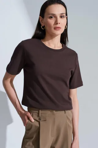 Damen Baumwolle Rundhals T-Shirt