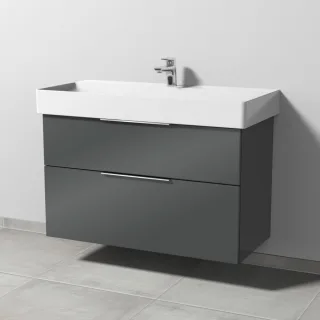 Sanipa 3way Waschtischunterbau zu Duravit Dura Square Waschtisch mit 2 Auszügen, Anthrazit-Glanz UF42779