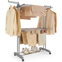SONGMICS Wäscheständer Turm Standtrockner 4 Ebenen, Flügelwäscheständer, einfacher Aufbau, klappbare Flügel, mit Rollen, 63,5 x 128 x 148 cm