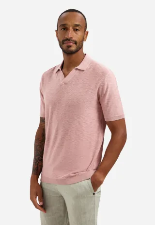No Excess - Pullover Short Sleeve V-Polo Slub light mauve - Gr. - XL