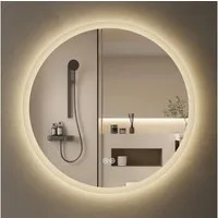 HOROW Badspiegel Rund Wandspiegel Spiegel mit LED Beleuchtung dimmbar 60-80 ohne Rahmen (Kaltweiß/Neutralweiß/Warmweiß Licht, Dimmbar, Memory Funktion, IP44, Rund Spiegel), Dimmbar, Antibeschlag ohne Rahmen Wandspiegel, Energiesparend