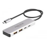 USB 10 Gbps USB Type-C Hub mit 2 x USB Typ-A und 2 x USB Type-C, USB-Hub grau