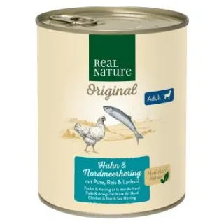 REAL NATURE Nassfutter Hund Adult Huhn und Nordmeerhering 24x800 g