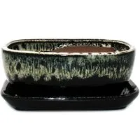 Exotenherz Pflanzschale Bonsai-Schale Unterteller Gr. 3 Schwarz-Weiss rechteckig GB5 L 21,5cm (1 St)
