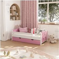 VitaliSpa® Kinderbett Jessica, Rosa/Weiß, 70x140 cm mit Schublade und Matratze (3-tlg)