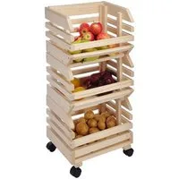 Haushalt International Kartoffelkiste 3-tlg. Obsthorde Aufbewahrungskiste Kisten Rollkiste Holzkiste (Traglast max. 45kg, Doppel-Lenkrollen), pro Kiste (BxTxH) 37 x 30 x 26,5 cm