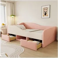 Merax Daybett (Schlafsofa Sofabett Jugendbett Einzelbett, 1 tlg), Polsterbett 90x190cm mit 2 Schubladen & Schutzgeländer,Kinderbett Samt