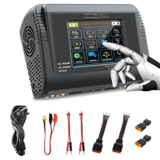 HTRC H200x2 Dual Channel Smart Charger AC 200W DC 400W 3.2 inch Color Touch Screen Balance Fast Charging for 1-6S LiPO L