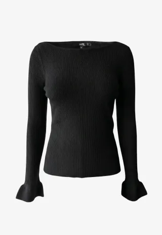 zero - Damen Feinstrickpullover mit Rüschen Black Beauty - Gr. - 34