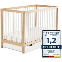 Ehrenkind Babybett PUR aus massivem Buchenholz, flexibel höhenverstellbar, Gitterbett, Kinderbett 9-Fach höhenverstellbar mit entnehmbaren Stangen Baby Bett